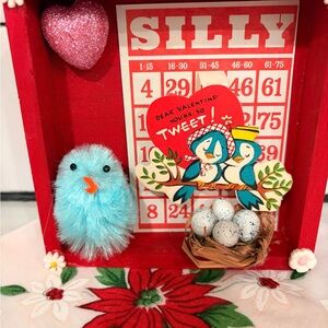 Valentine's Day Decor with Blue Bird and Red Accents Shadow Box